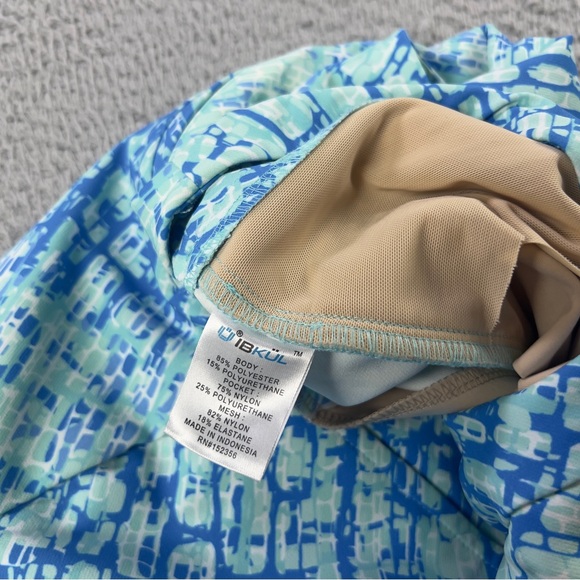 IBKUL Pants Womens 10 Blue Green Printed Activewear Cropped Pull On Preppy - Picture 9 of 10